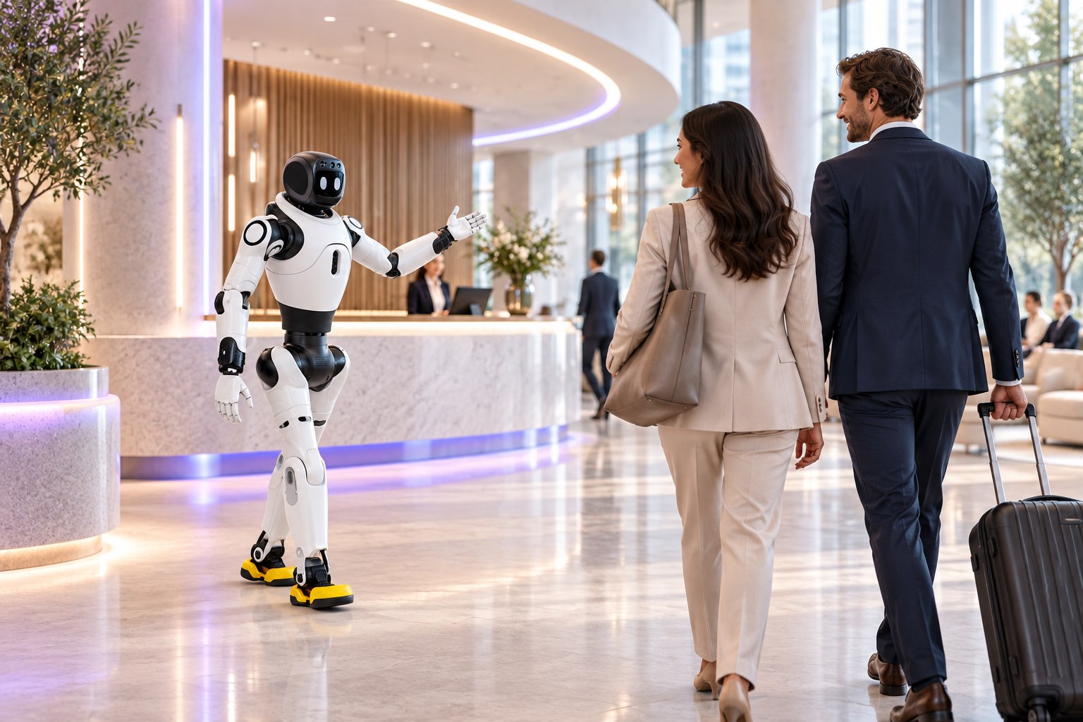 AgiBot встречает гостей в современном лобби