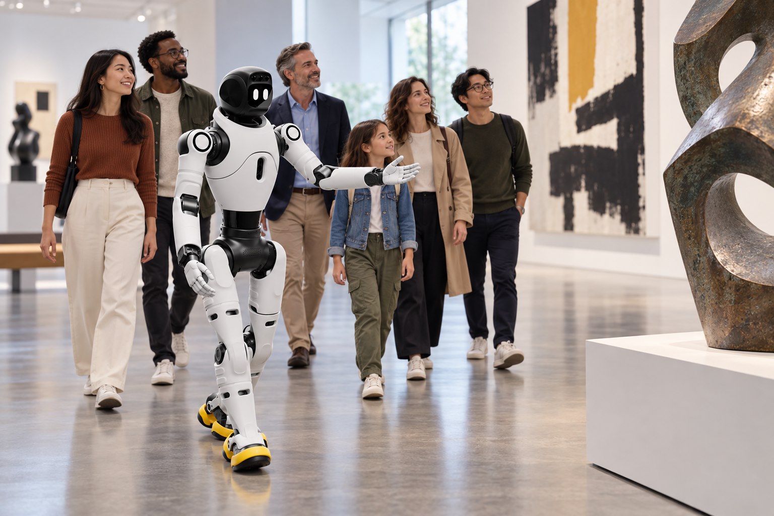 AgiBot ведёт группу посетителей по музею